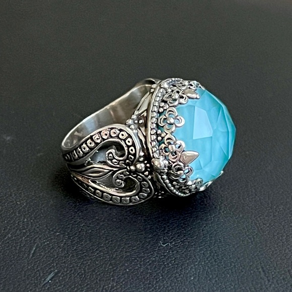 Konstantino Sterling Silver Turquoise Rock Crystal doublet ring - Picture 7 of 14